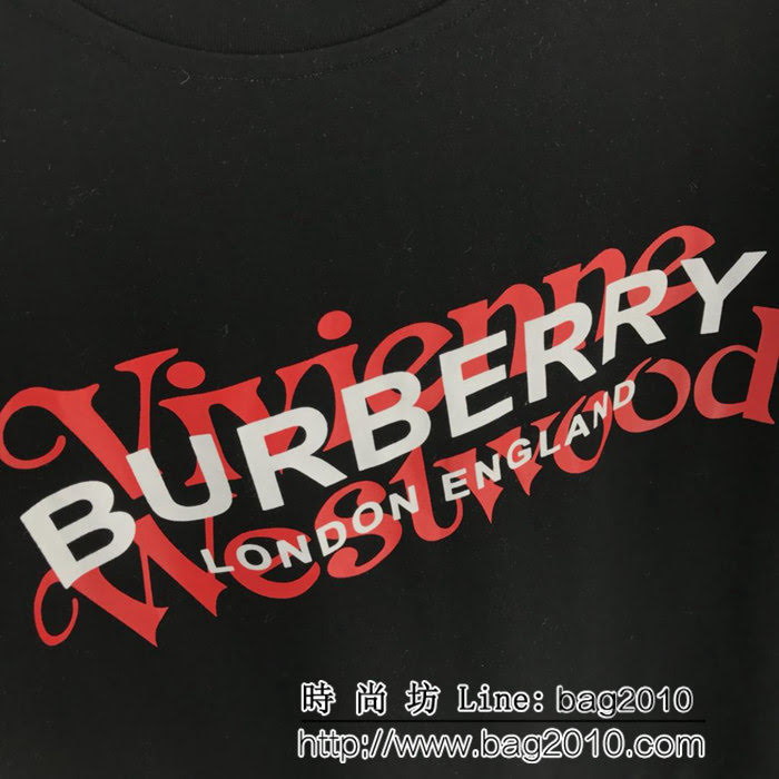BURBERRY巴寶莉 聯名西太后限定款 19ss早春新款 黑紅疊加字母印花logo男款短袖  ydi1680
